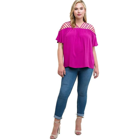 Entro Bohemian Strappy Top, Fuchsia XL - Picture 2 of 7